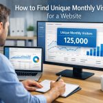 How to Find Unique Monthly Visitors for a Website shown on an analytics dashboard as a marketer reviews traffic charts